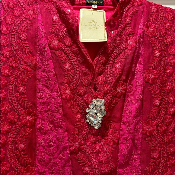 Agha Noor Fuschia Silk and Chiffon Women’s Tunic Top - Picture 3 of 12